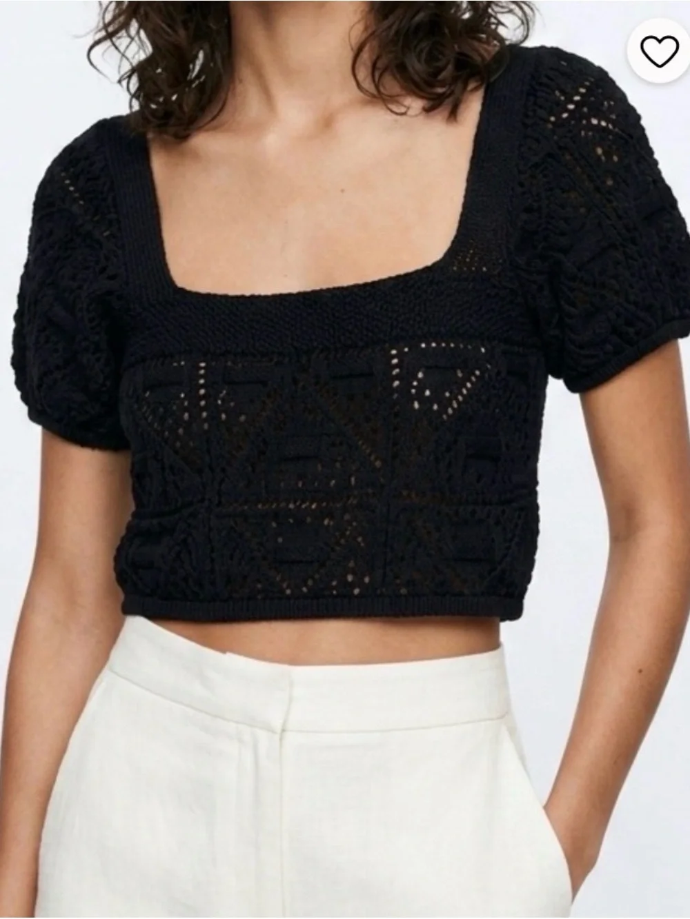 Zara Black Crochet Square-Neck Women’s Top